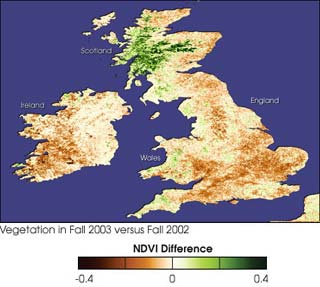 Degrado della vegetazione in Gran Bretagna dal 2002 al 2003